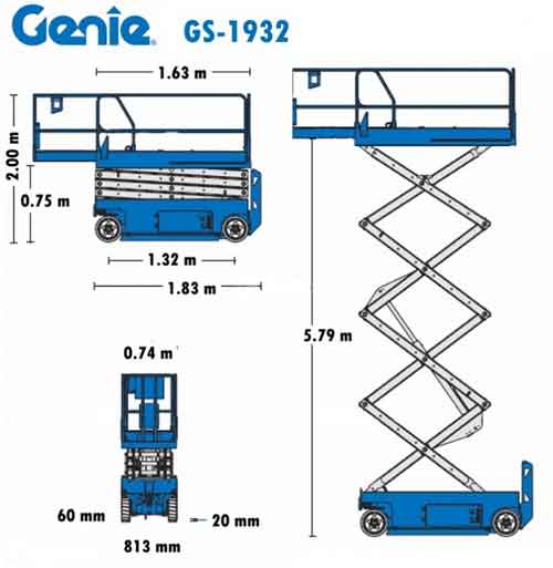 Arbeitsdiagramm Scherenarbeitsbühne Genie GS 1932